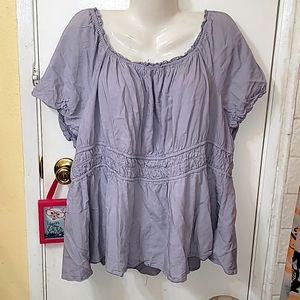 Torrid top blouse 5X cinched waist off the shoulder solid color ruched Linen